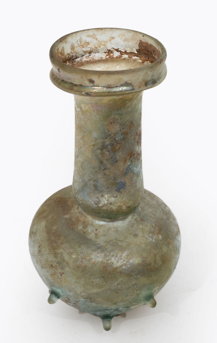 Roman Green Glass Unguentarium with Applied Nubs