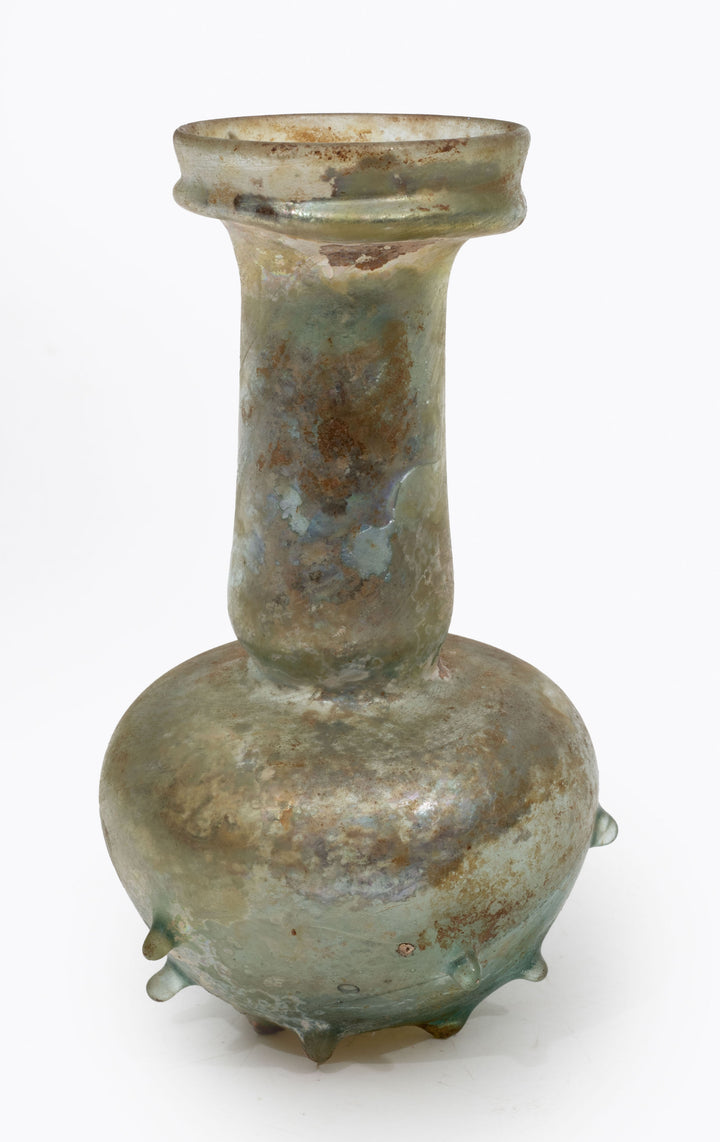 Roman Green Glass Unguentarium with Applied Nubs