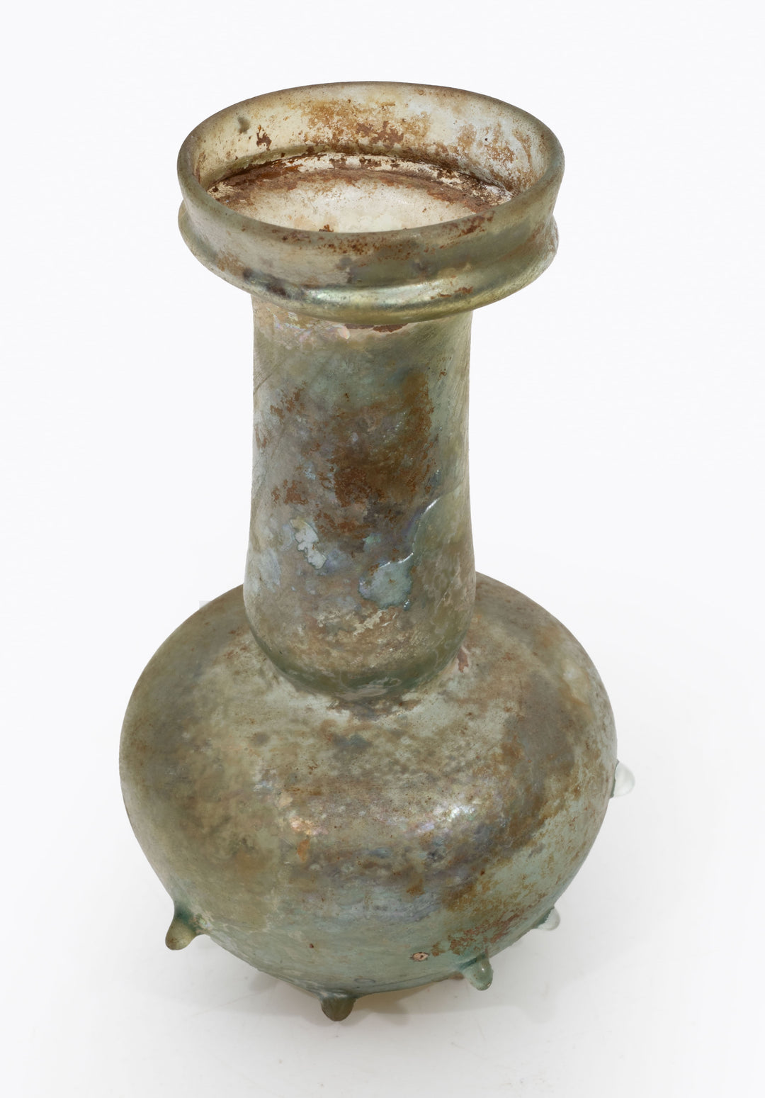 Roman Green Glass Unguentarium with Applied Nubs
