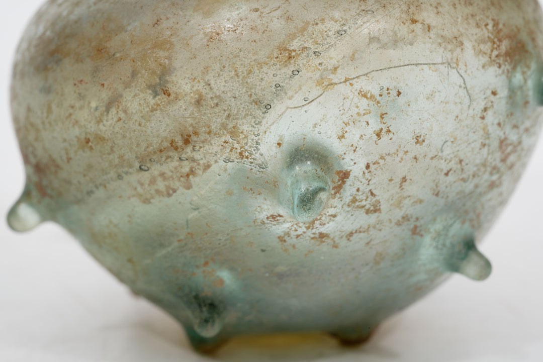 Roman Green Glass Unguentarium with Applied Nubs