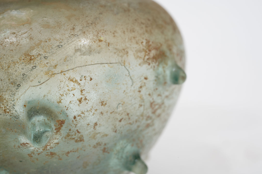 Roman Green Glass Unguentarium with Applied Nubs