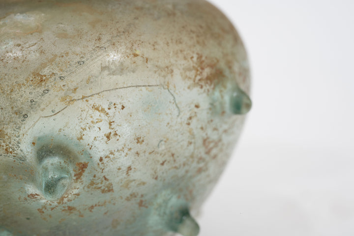 Roman Green Glass Unguentarium with Applied Nubs
