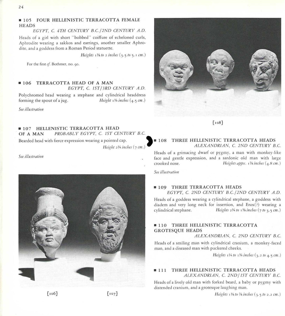 Group of three Hellenistic Alexandrian terracotta grotesque character heads