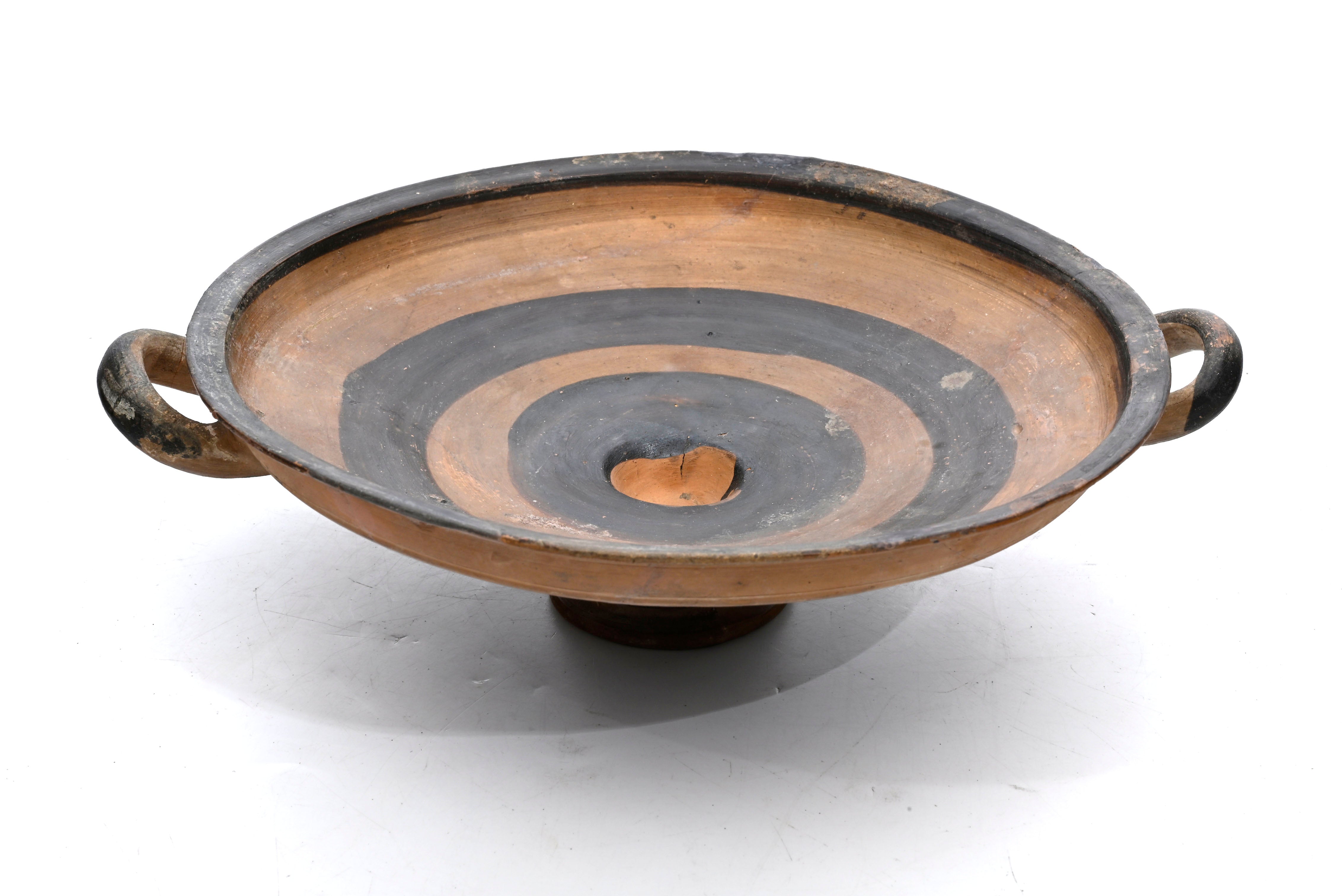 Ancient Greek Bichrome Banded Pottery Kylix (Two-Handled Wine Cup