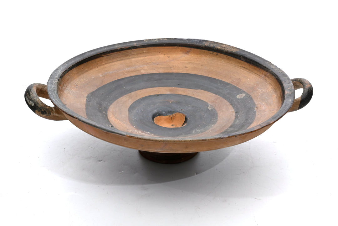 Ancient Greek Bichrome Banded Pottery Kylix (Two-Handled Wine Cup)