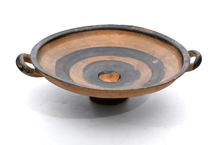 Ancient Greek Bichrome Banded Pottery Kylix (Two-Handled Wine Cup)