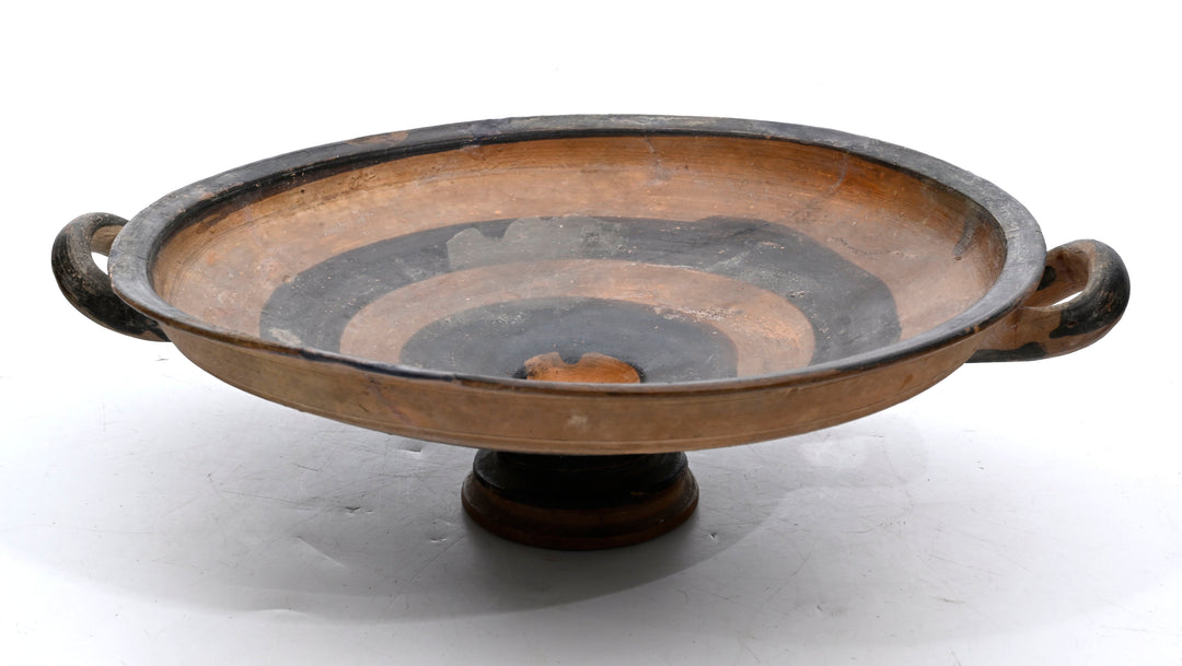 Ancient Greek Bichrome Banded Pottery Kylix (Two-Handled Wine Cup)