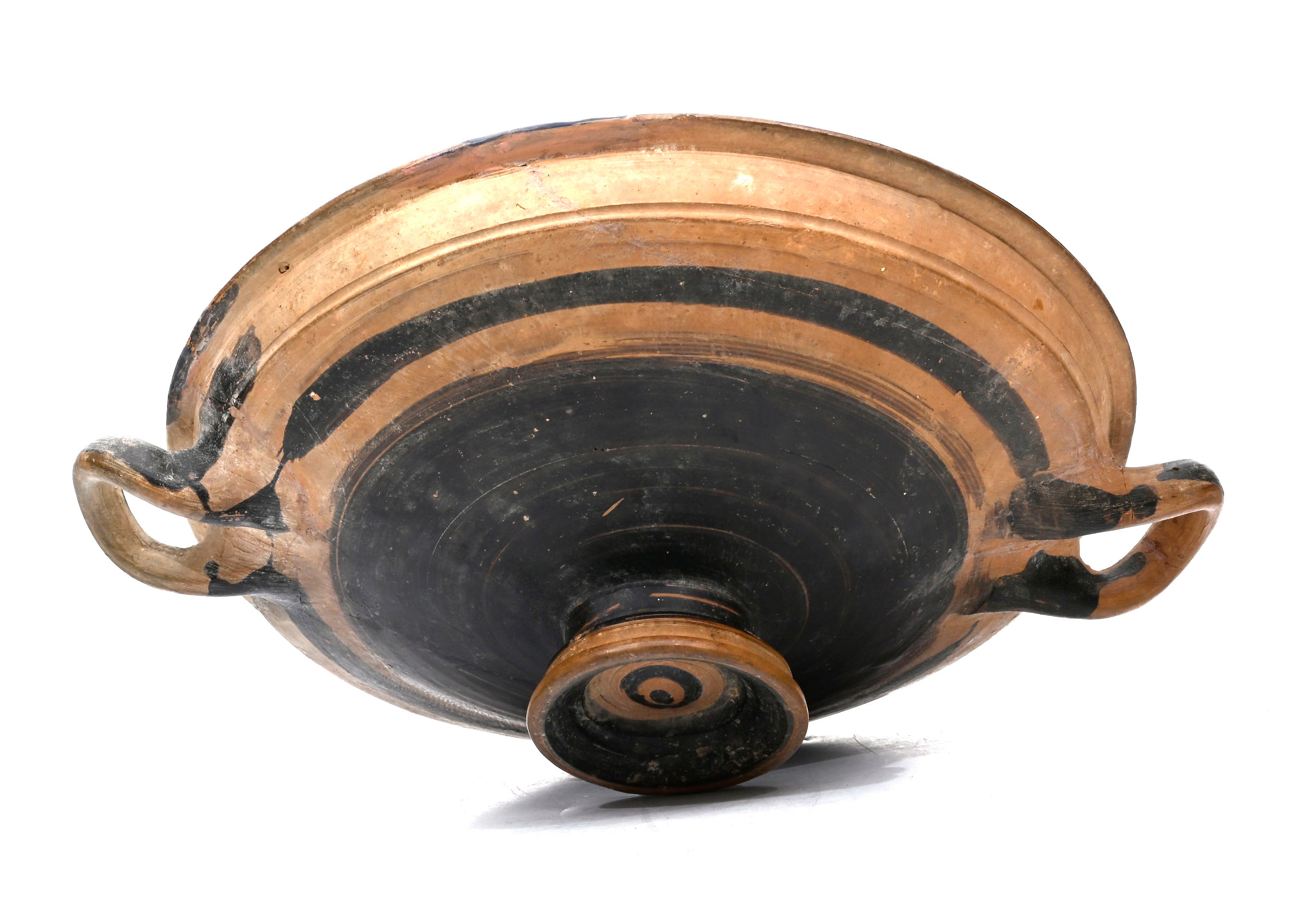 Ancient Greek Bichrome Banded Pottery Kylix (Two-Handled Wine Cup