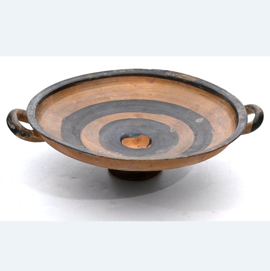 Ancient Greek Bichrome Banded Pottery Kylix (Two-Handled Wine Cup)