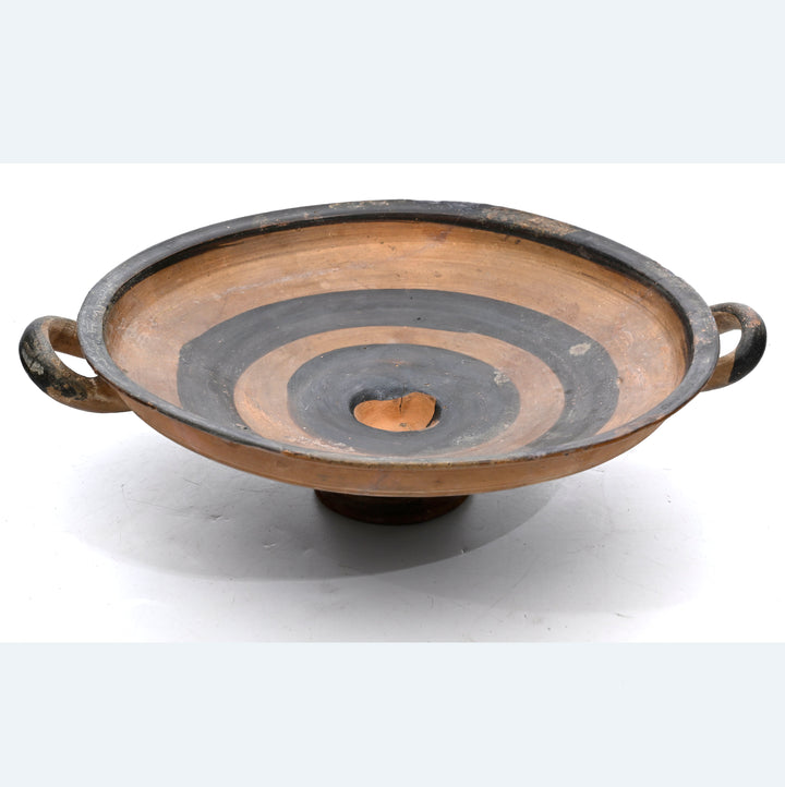 Ancient Greek Bichrome Banded Pottery Kylix (Two-Handled Wine Cup)