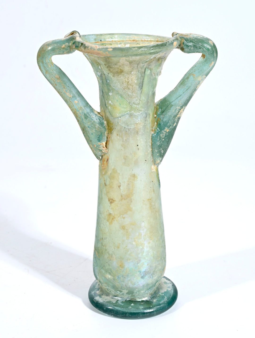 Roman Green Glass Double Handled Cosmetic Tube Unguentarium
