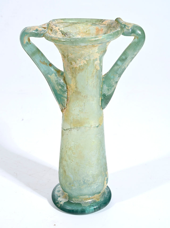 Roman Green Glass Double Handled Cosmetic Tube Unguentarium