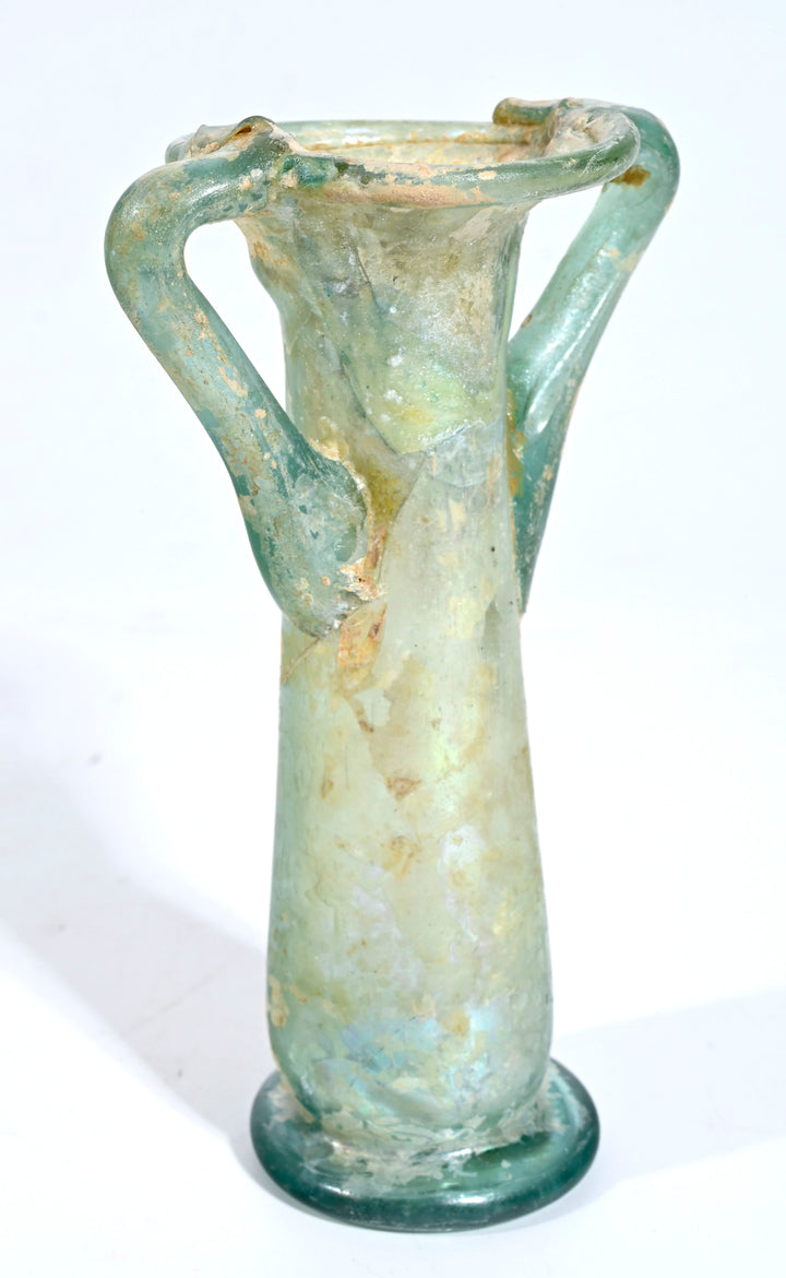 Roman Green Glass Double Handled Cosmetic Tube Unguentarium