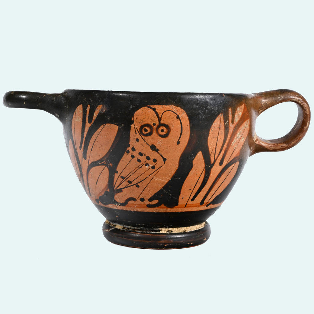 Greek Attic Red Figure Owl Skyphos Glaux