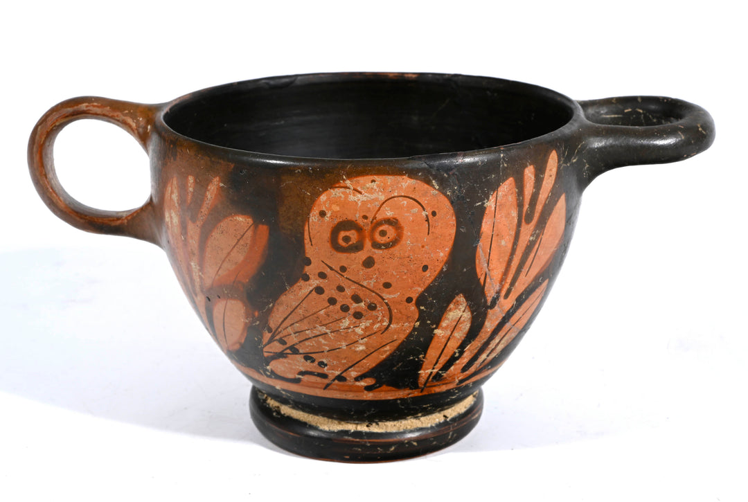 Greek Attic Red Figure Owl Skyphos Glaux
