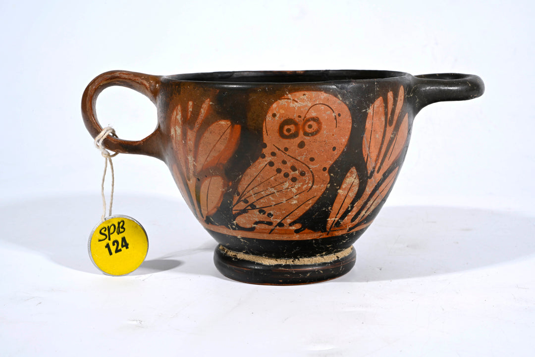 Greek Attic Red Figure Owl Skyphos Glaux