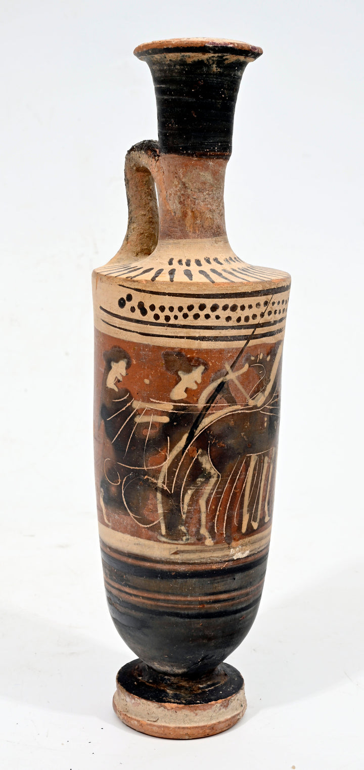 Attic Black-figure Pottery Lekythos with Quadriga Chariot