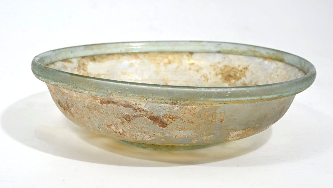 Roman Pale Green Glass Footed Shallow Bowl