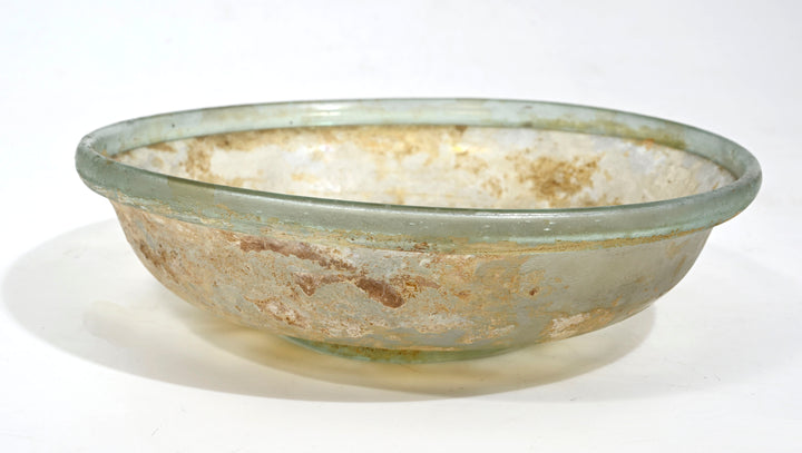 Roman Pale Green Glass Footed Shallow Bowl