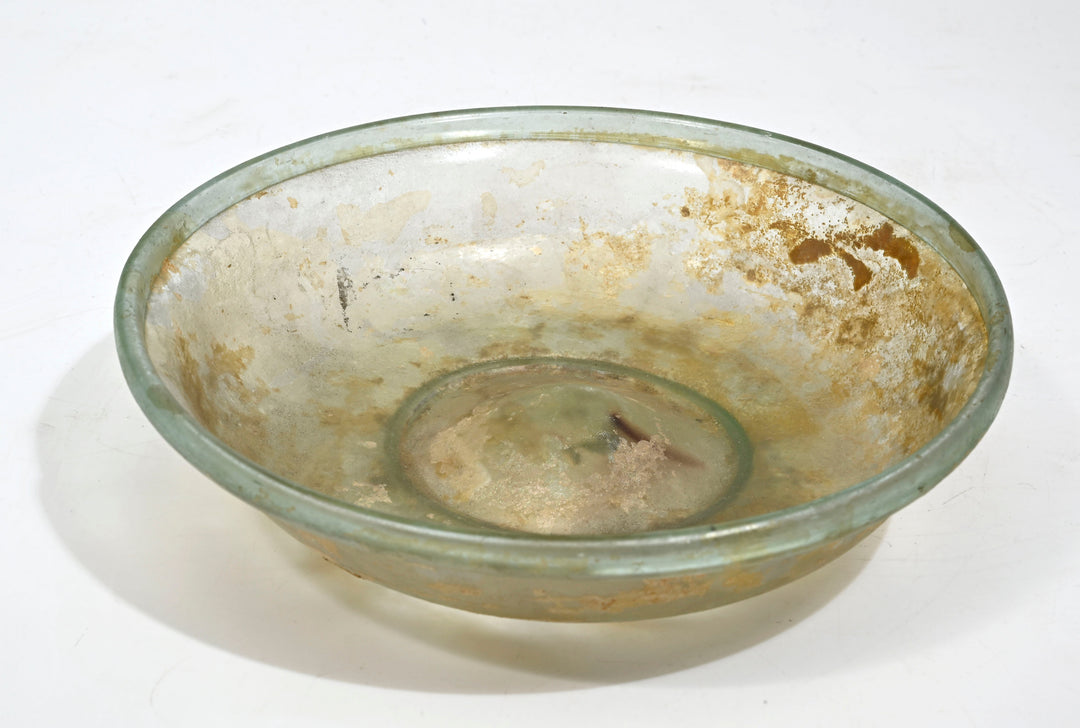 Roman Pale Green Glass Footed Shallow Bowl