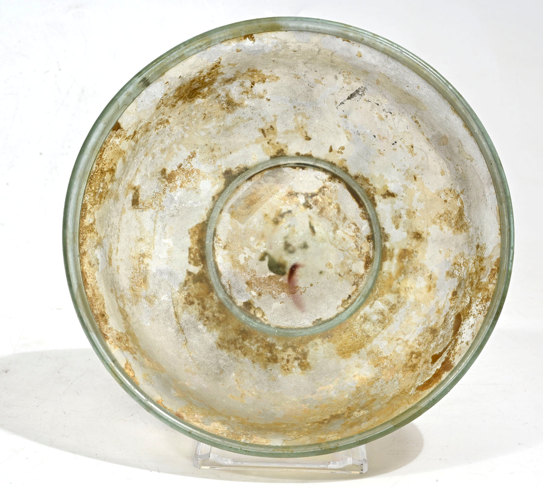 Roman Pale Green Glass Footed Shallow Bowl