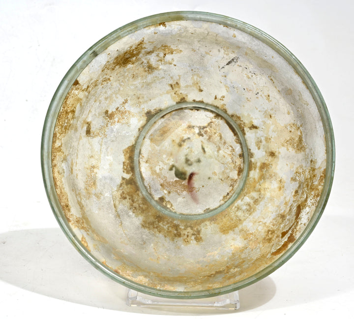 Roman Pale Green Glass Footed Shallow Bowl