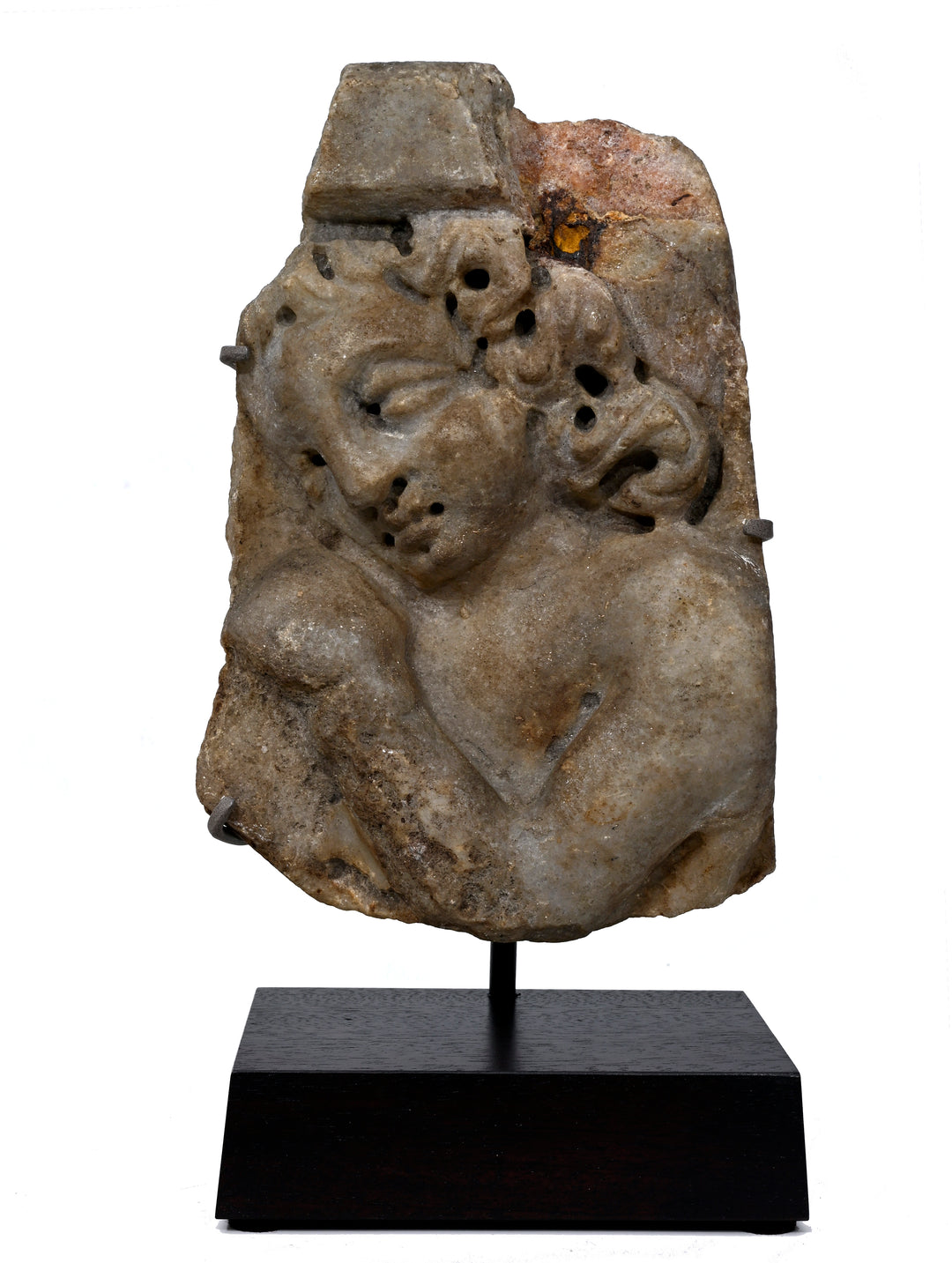 Roman Marble Relief Fragment with Head of a Youth