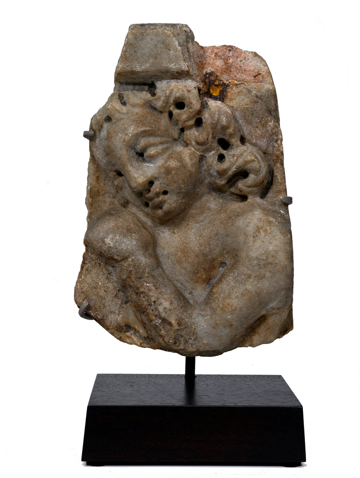 Roman Marble Relief Fragment with Head of a Youth