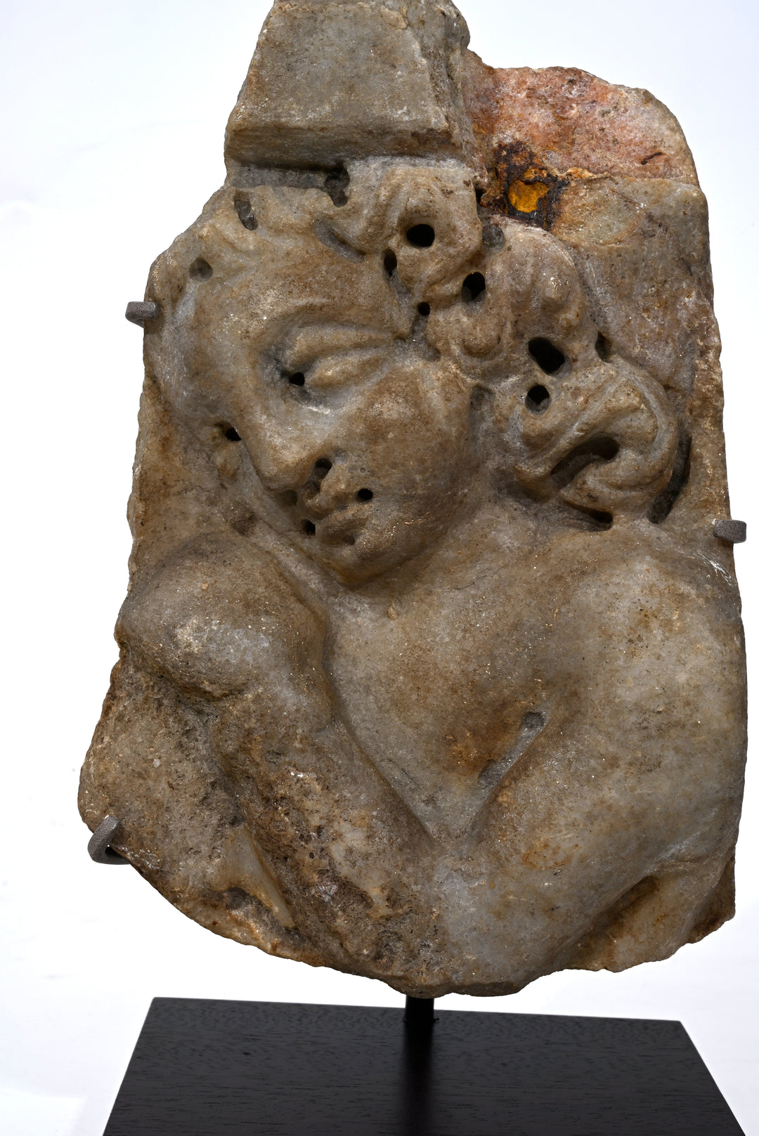 Roman Marble Relief Fragment with Head of a Youth