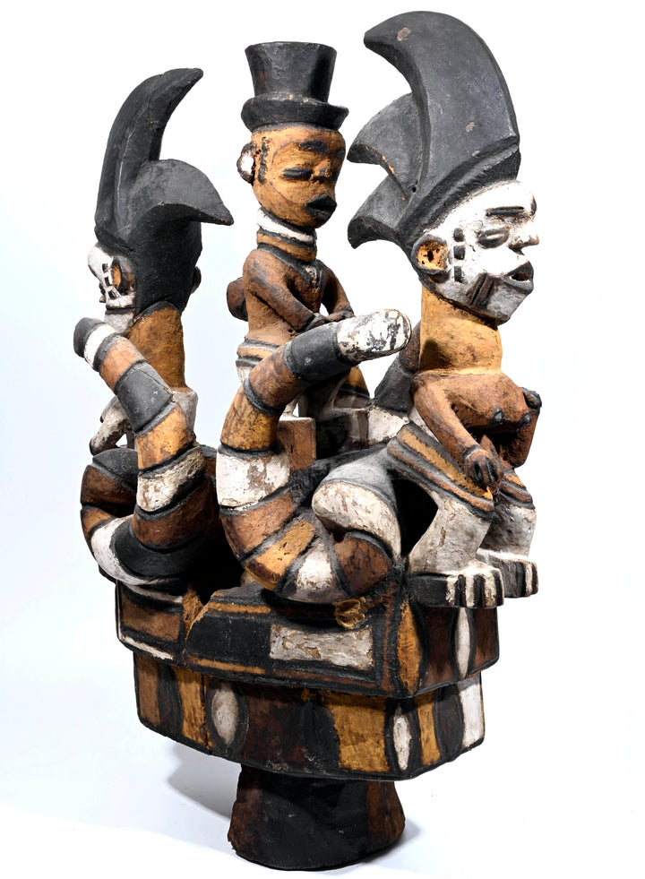 African Igbo / Cross River Large Polychrome Crest with Snakes and Colonial Figure