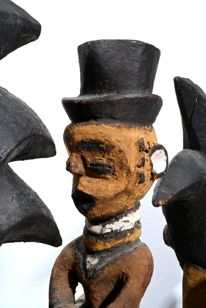 African Igbo / Cross River Large Polychrome Crest with Snakes and Colonial Figure