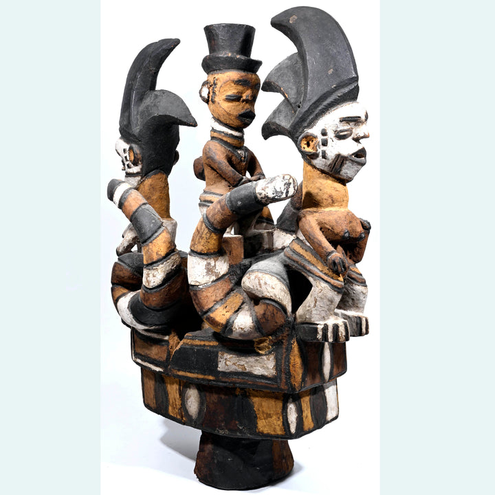 African Igbo / Cross River Large Polychrome Crest with Snakes and Colonial Figure