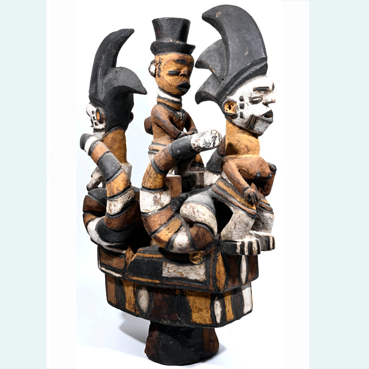 African Igbo / Cross River Large Polychrome Crest with Snakes and Colonial Figure