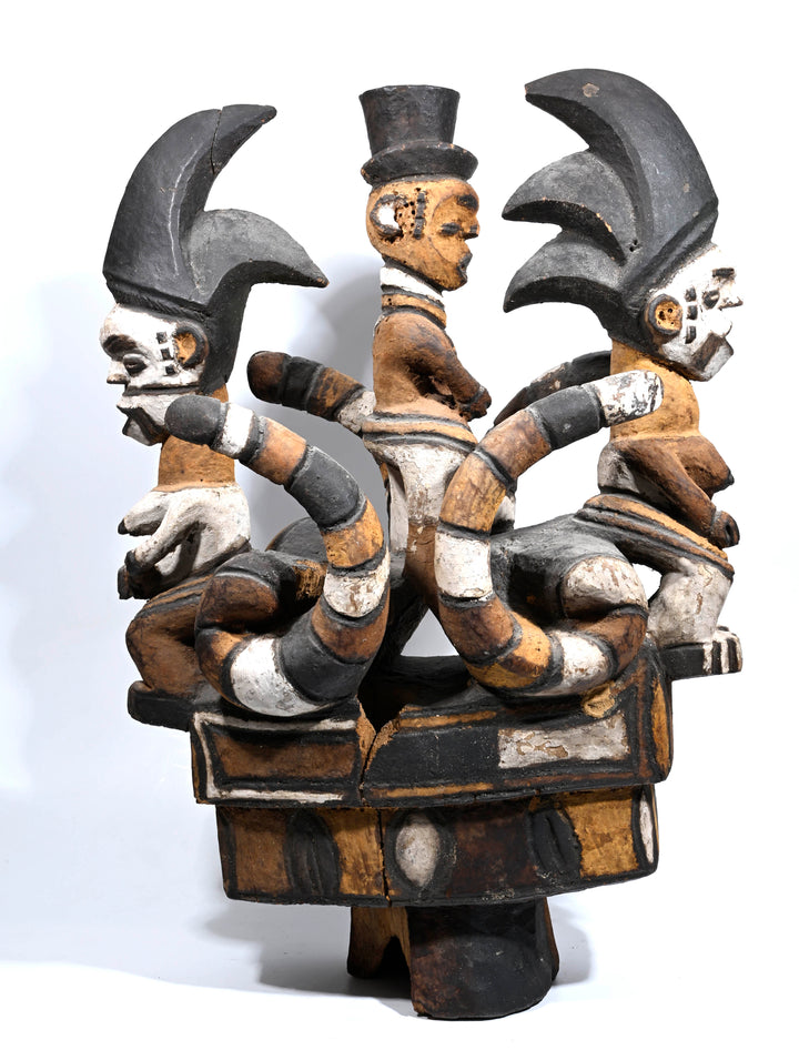 African Igbo / Cross River Large Polychrome Crest with Snakes and Colonial Figure