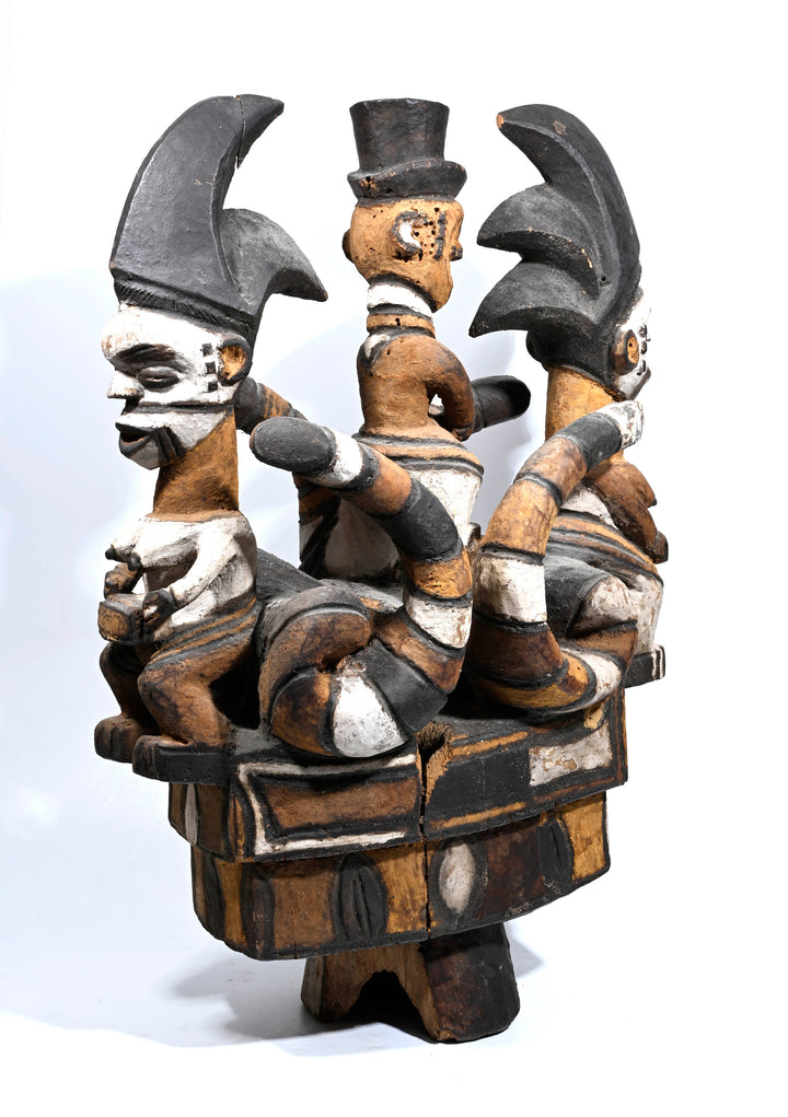 African Igbo / Cross River Large Polychrome Crest with Snakes and Colonial Figure