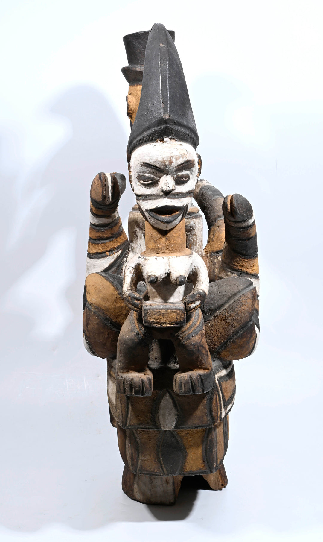 African Igbo / Cross River Large Polychrome Crest with Snakes and Colonial Figure