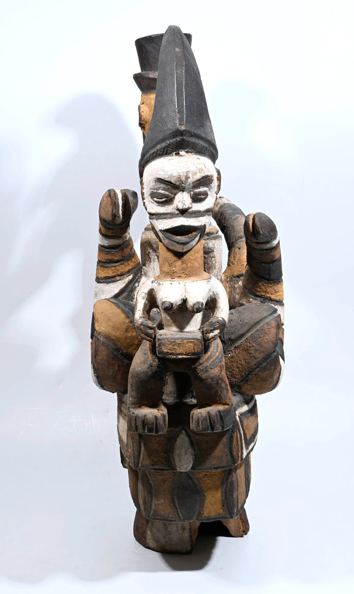 African Igbo / Cross River Large Polychrome Crest with Snakes and Colonial Figure