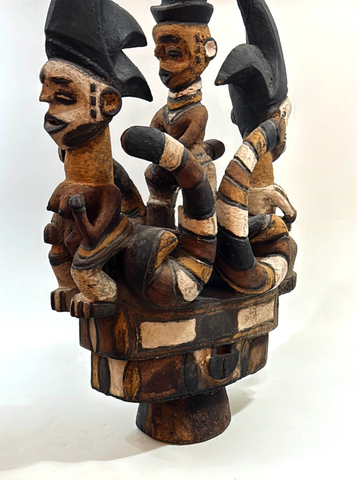 African Igbo / Cross River Large Polychrome Crest with Snakes and Colonial Figure