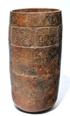 Maya Tall Brownware Incised Mythological Cylinder Vessel