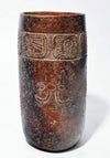 Maya Tall Brownware Incised Mythological Cylinder Vessel
