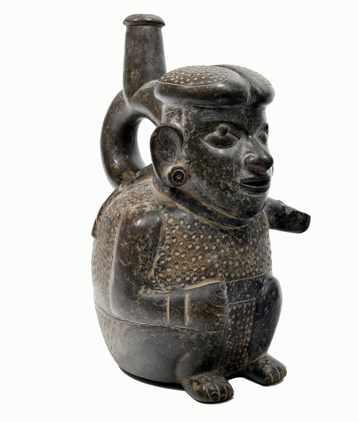 Moche Blackware FIgural Stirrup Vessel