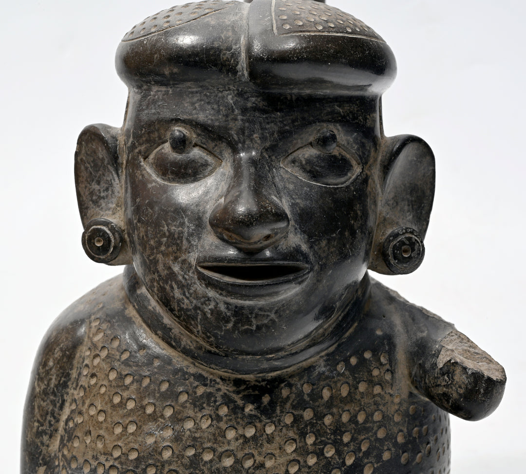 Moche Blackware FIgural Stirrup Vessel