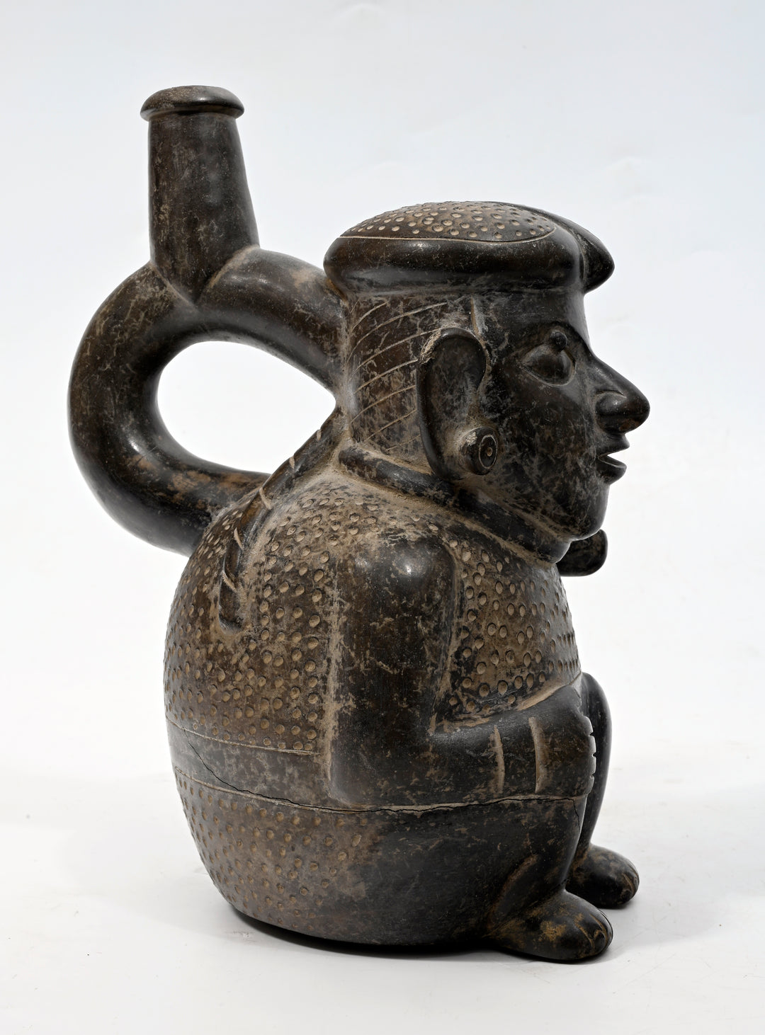 Moche Blackware FIgural Stirrup Vessel