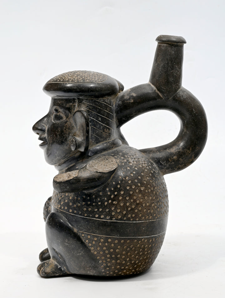 Moche Blackware FIgural Stirrup Vessel