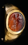 Ancient Carnelian Intaglio of Winged Victory (Victoria/Nike) Set in a 22K Gold Ring