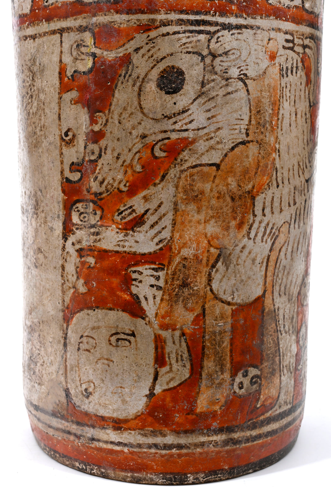 Mayan Polychrome Pottery Cylinder Vessel with Supernatural Dog