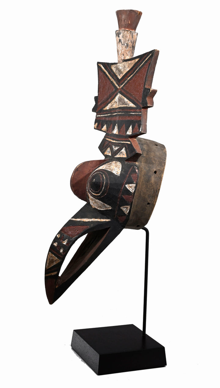 African Bwa or Nuna Carved Polychrome Wood Bird Mask