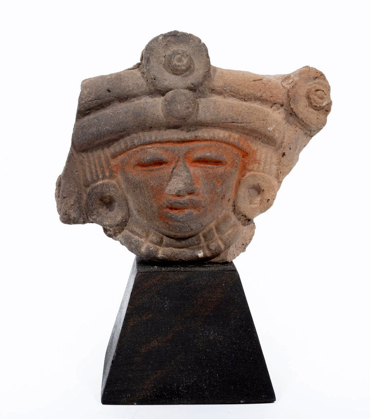 Pre-Columbian Teotihuacan Polychrome Pottery Head with Elaborate Headdress
