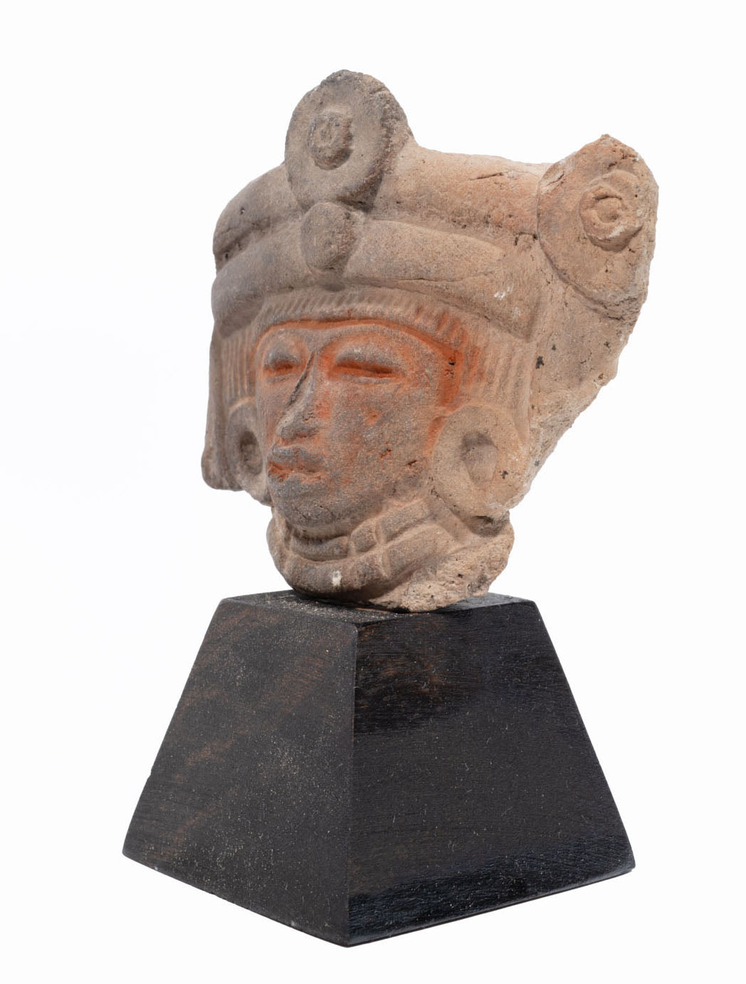 Pre-Columbian Teotihuacan Polychrome Pottery Head with Elaborate Headdress