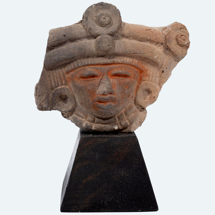 Pre-Columbian Teotihuacan Polychrome Pottery Head with Elaborate Headdress
